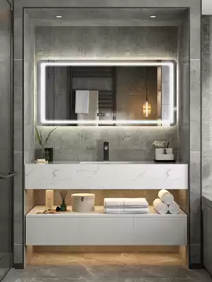 Custom smart bathroom cabinet combination Nordic washstand bath cabinet double slot washbasin Artificial marble countertop washbasin cabinet