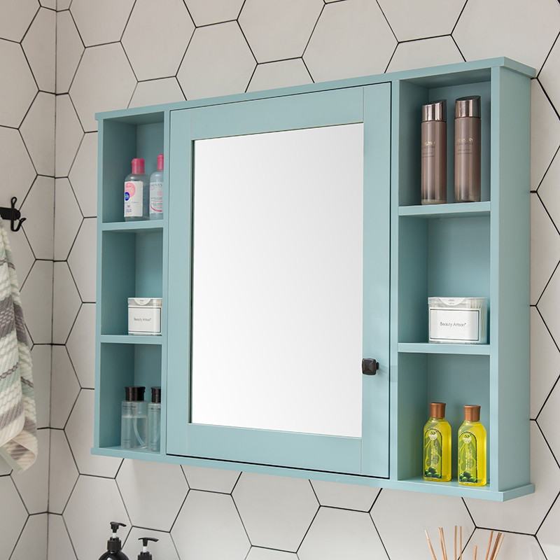 Simple modern makeup room Solid wood bathroom mirror cabinet Wall-mounted Nordic waterproof Toilet mirror cabinet