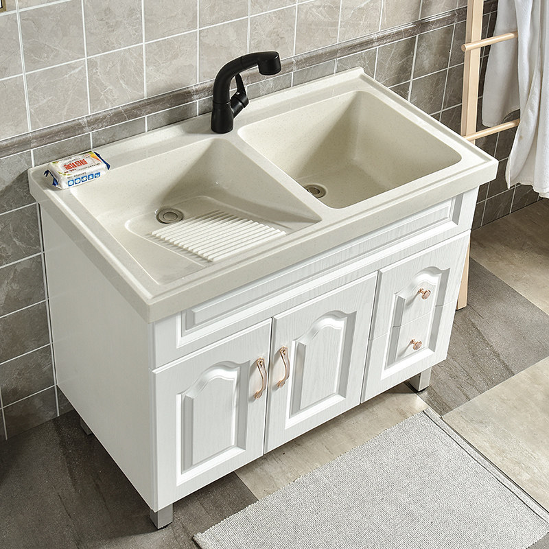Zono simple European-style bathroom cabinet New double-slot washbasin with washboard laundry cabinet combination solid Wood balcony laundry pool