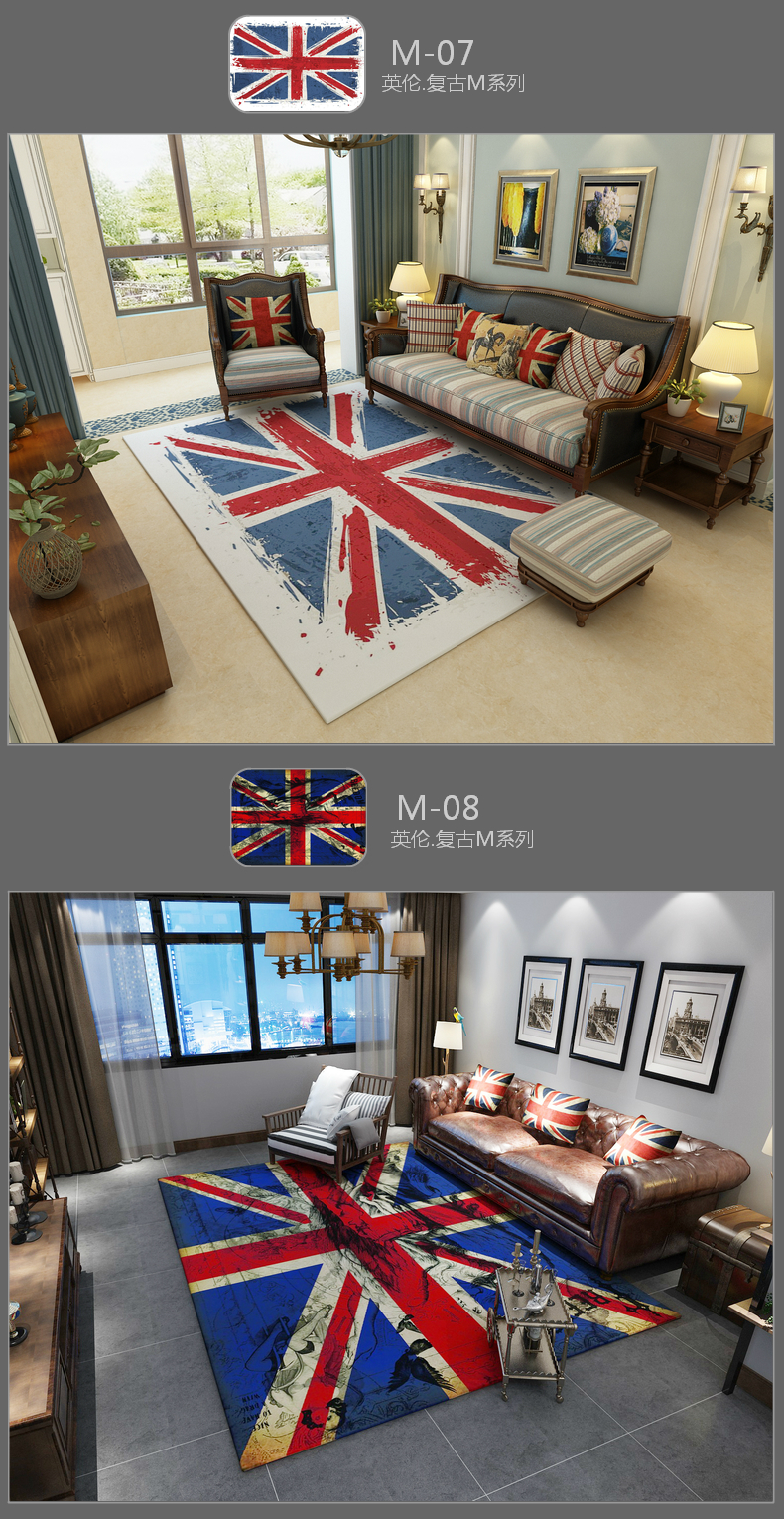 Anh gió mét cờ Mỹ xu hướng retro thảm sofa phòng khách bàn cà phê phòng ngủ đầu giường thảm cá tính - Thảm lót sàn simili