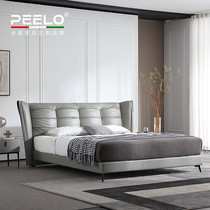 Italian leather bed simple modern top ten brands high-end bedroom 1 8 meters side small apartment gray light luxury bed