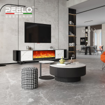 2021 new modern simple coffee table TV cabinet combination electric fire set light luxury imported rock plate round coffee table