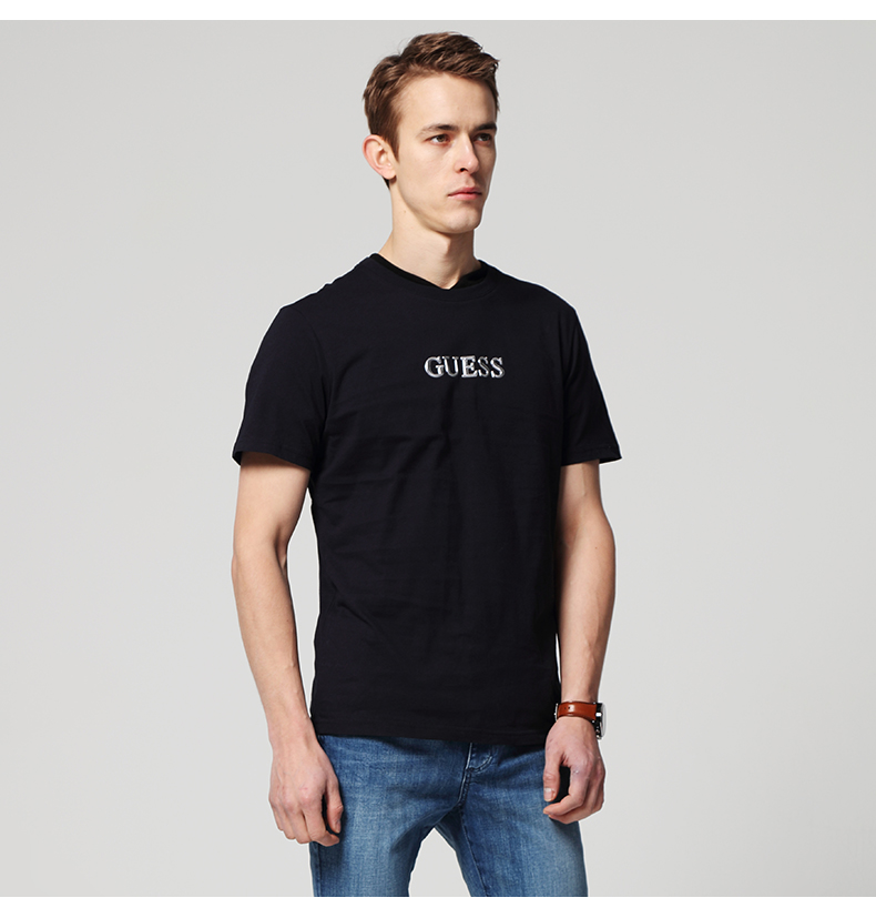 GUESS vài mô hình 2018 mùa xuân và mùa hè của nam giới LOGO màu rắn vòng cổ ngắn tay T-Shirt-MI2K9414K