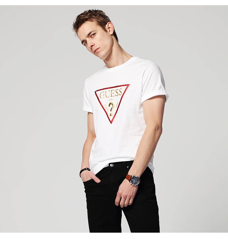 GUESS vài mô hình 2018 mùa xuân và mùa hè nam inverted tam giác dập nóng LOGO ngắn tay T-Shirt-MI2K8406K áo phông nam hàng hiệu