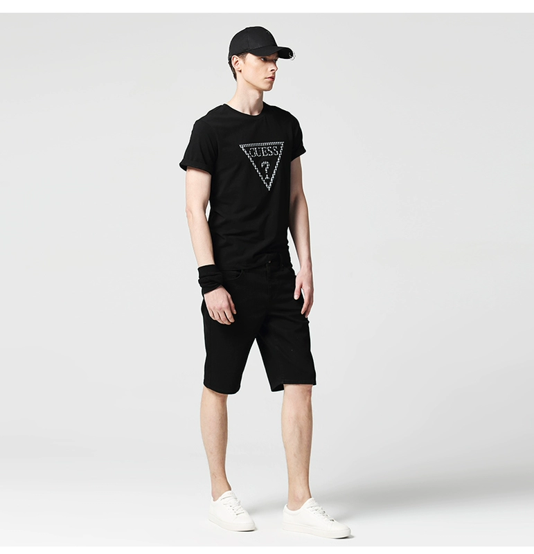 GUESS couple 2018 người đàn ông mùa hè mới inverted tam giác LOGO kẻ sọc ngắn tay T-Shirt-MI2K6439K