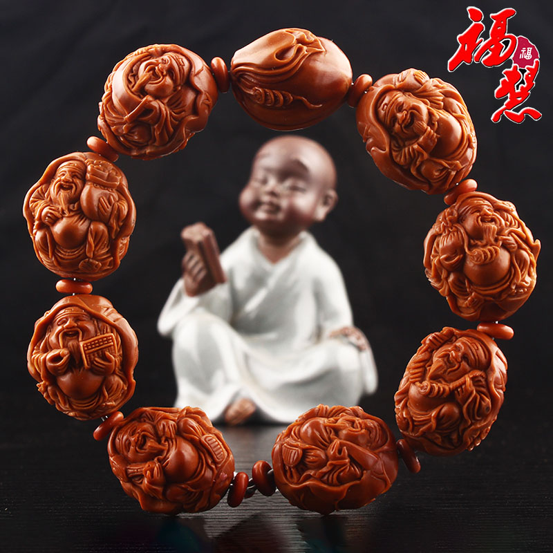 2 1 large seed lotus leaf chaetheon olives olive nuclear hand string handmade engraving Eight major financial gods Wen playing nuclear sculptures handlebar pieces