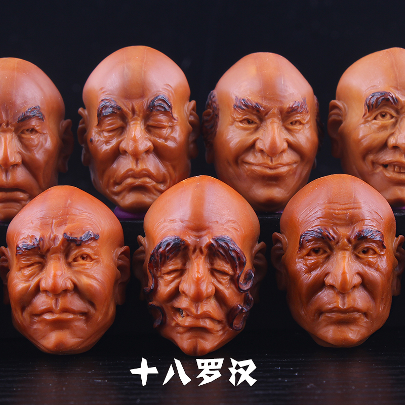 Fuhui olive core carving long string long eyebrow Eighteen Arhats Handmade old oil core carving olive Hu Wen play man