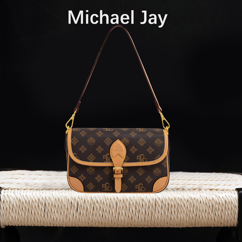 Michael Jay Big-Name Genuine Leather Monogram Baguette Bag Classic Carriage Underarm Bag Shoulder Bag Valentine's Day Gift