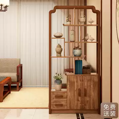 New Chinese porch cabinet living room partition cabinet screen cabinet solid wood frame decorative cabinet entrance wall wine cabinet Hall Cabinet