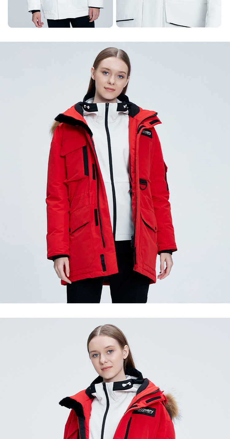 Discovery 男女款 时尚工装风 貉毛大领羽绒服 充绒量L码220g 图12