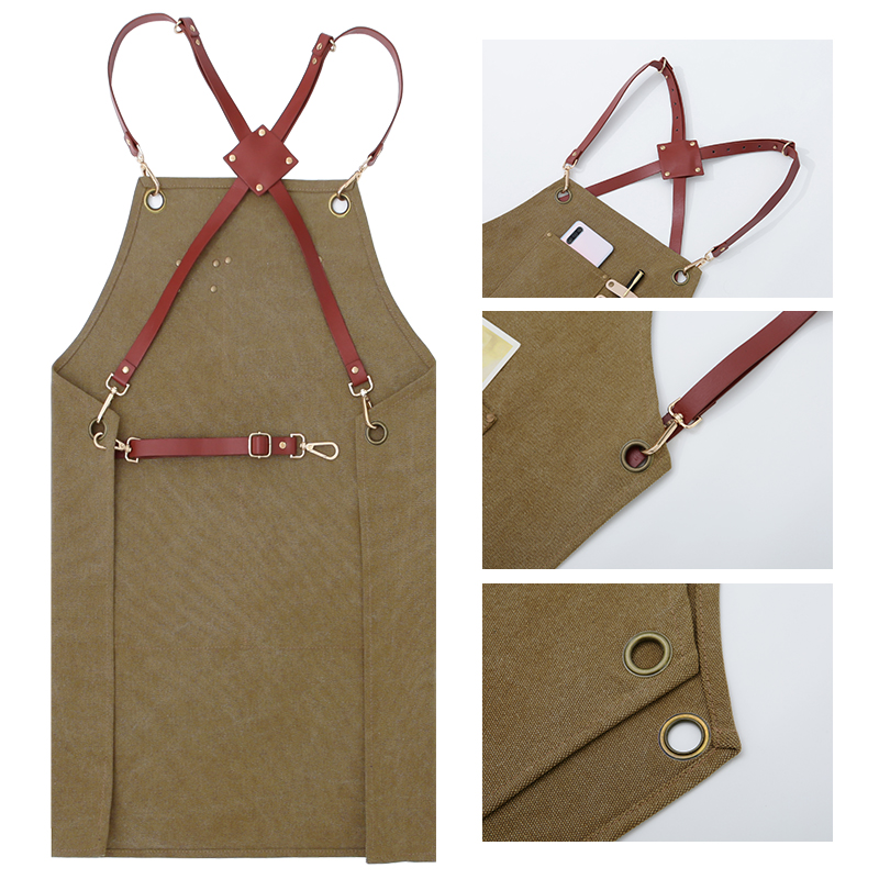 Coffee, milk tea shop apron logo custom hairdresser Japanese female restaurant bar denim overalls male flower shop