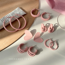 Cream sweet girl pink geometric circle love earrings 2022 new trendy niche sterling silver pin earrings earrings