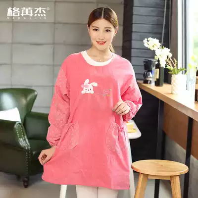 Korean fashion kitchen cute cotton cooking clothes Kitchen long-sleeved overcoat anti-dressing overalls apron long-sleeved