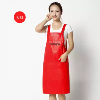 Korean leather vest style PU apron waterproof and oil-proof kitchen cooking coat adult logo custom men and women waist