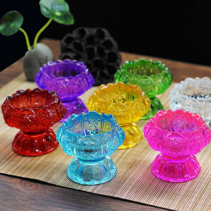 Seven-coloured glazed crisp oil seat windproof wax candle holder long Ming light for the lamp Buddha lamp Seven Star Lotus Candle Crisp Oil Lamp Holder-Taobao