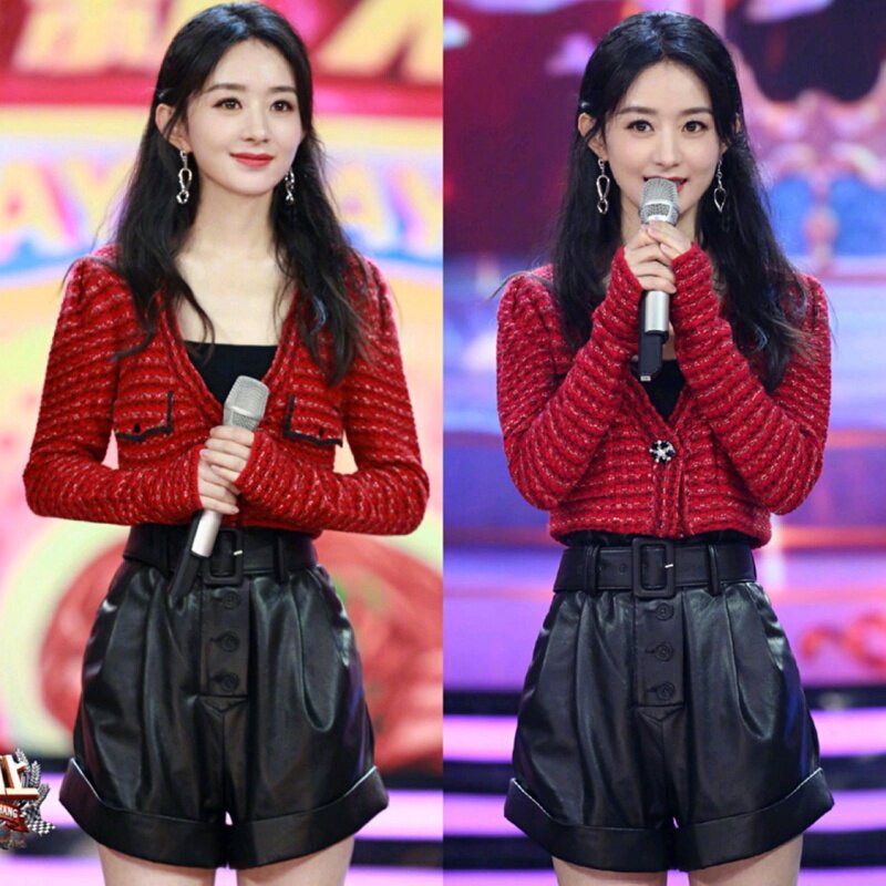 21 Spring and Autumn New Zhao Liying same red French vintage fragrance famous Yuan short knitted sweater coat pants