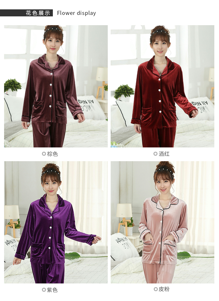 Mùa xuân và mùa thu và mùa đông đồ ngủ trung niên nhung vàng của phụ nữ trung niên mỏng có thể mặc bộ đồ hai mảnh nhung san hô đồ bộ bầu