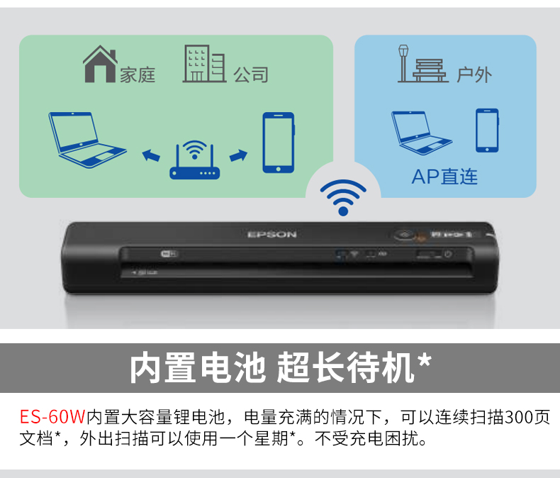 Epson ES50 / ES60W máy quét tài liệu quét thẻ tài liệu HD tốc độ cao hợp đồng văn phòng kinh doanh ánh sáng kinh doanh di động quét giấy tự động - Máy quét máy scan canon lide 120