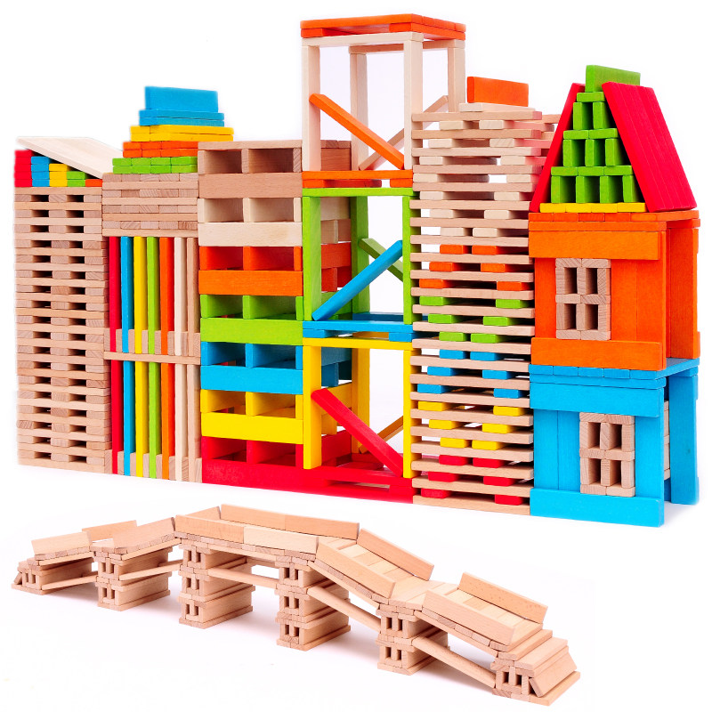Wooden children's toy building blocks Builder building blocks Kindergarten early education institution building area Toy solid wood beech