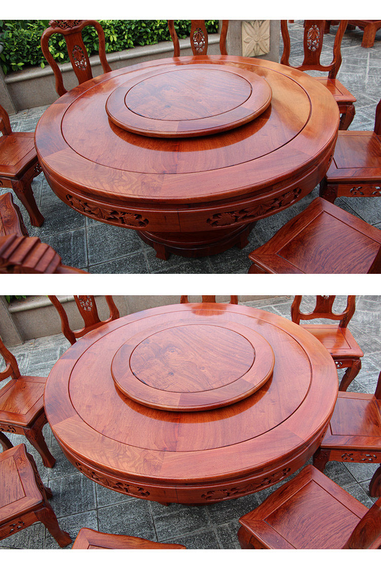 стол со стульями 红木餐桌圆形缅甸花梨木带转盘全实木饭桌椅组合中式客厅餐桌家具