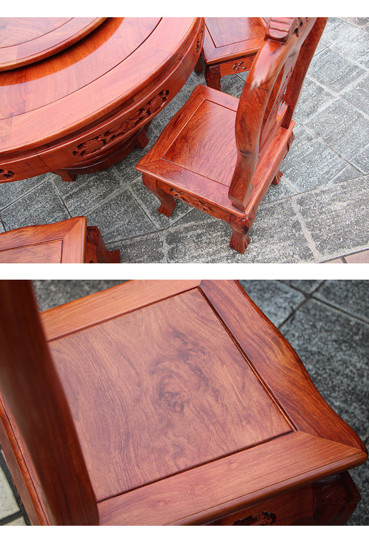стол со стульями 红木餐桌圆形缅甸花梨木带转盘全实木饭桌椅组合中式客厅餐桌家具