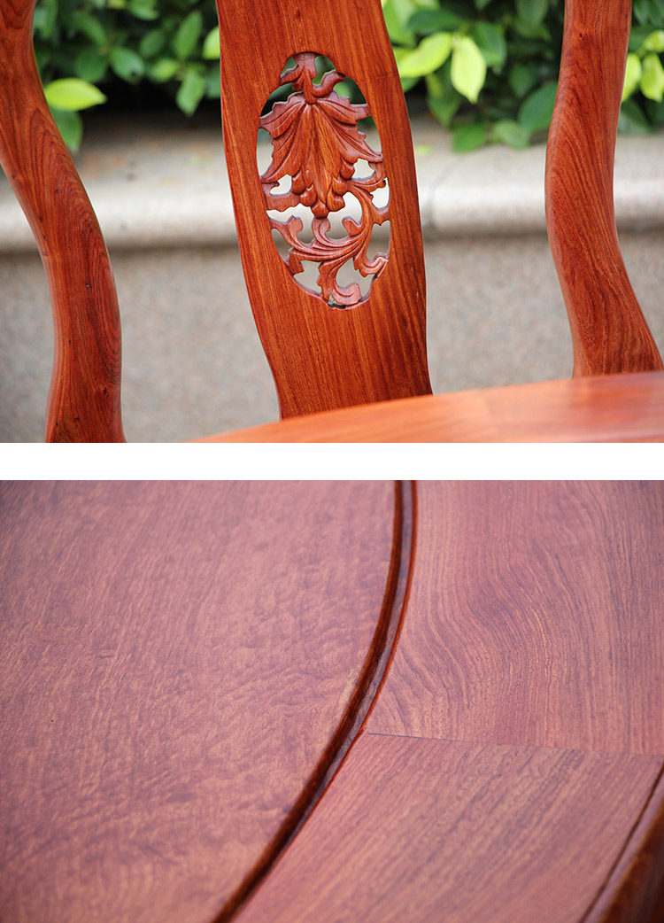 стол со стульями 红木餐桌圆形缅甸花梨木带转盘全实木饭桌椅组合中式客厅餐桌家具