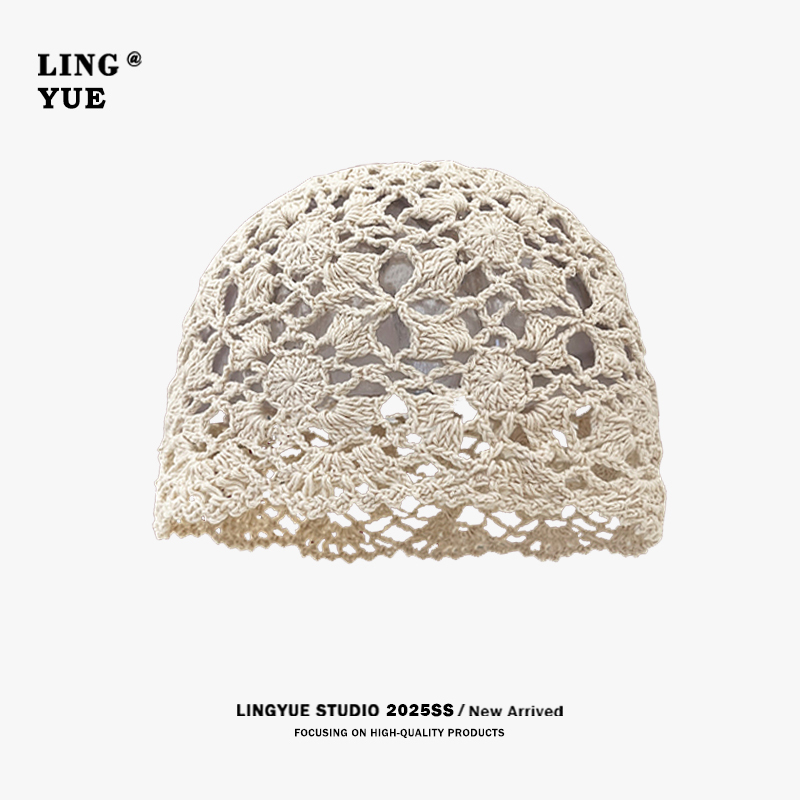 Hollow-Out Knitted Beanie Hat for Women, Spring and Summer Thin Style, Handmade Knitted Yarn Street Style Cold Hat, Winter Warm Pullover Hat
