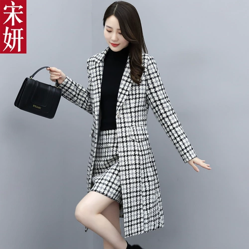 Шерстяное платье, комплект, шерстяное пальто, мини-юбка, 2020, в корейском стиле, длина миди