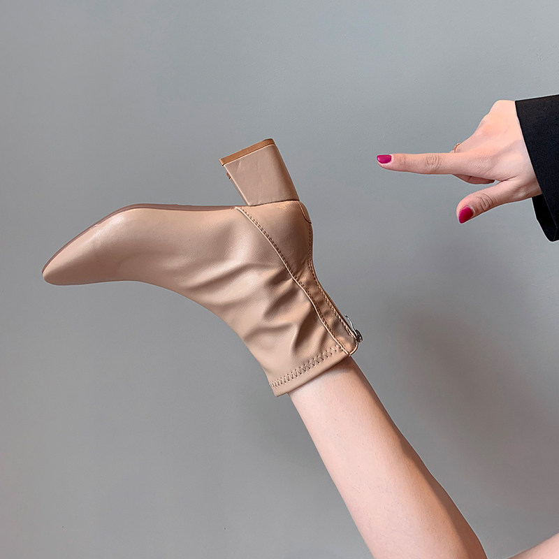 Martin boots women's British style 2022 new spring and autumn square toe thick heel net red thin high heels short single boots