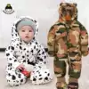 Korean version of the newborn baby velvet thickened warm and cold jumpsuit gloves foot cover baby out clothes autumn and winter