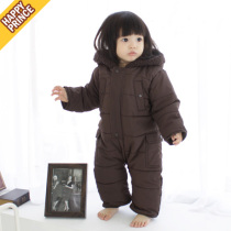 Newborn corduroy thickened warm men and womens baby hooded one-piece cold-proof jacket baby out clothes autumn and winter