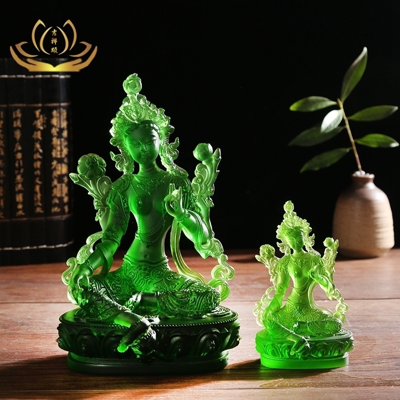 Ancient method of colored glaze, Green, mother, Guanyin Buddhist Temple, home living room, Feng Shui decoration, craft, gifts, ornaments
