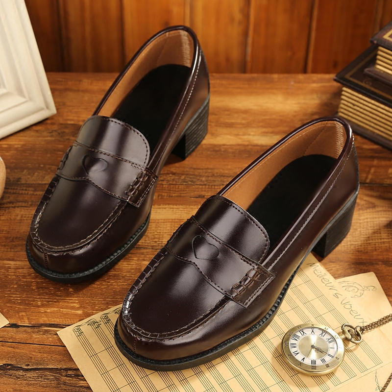 Japanese college style jk uniform shoes cos heart-shaped flat performance shoes student shoes small leather shoes women's single shoes loafers