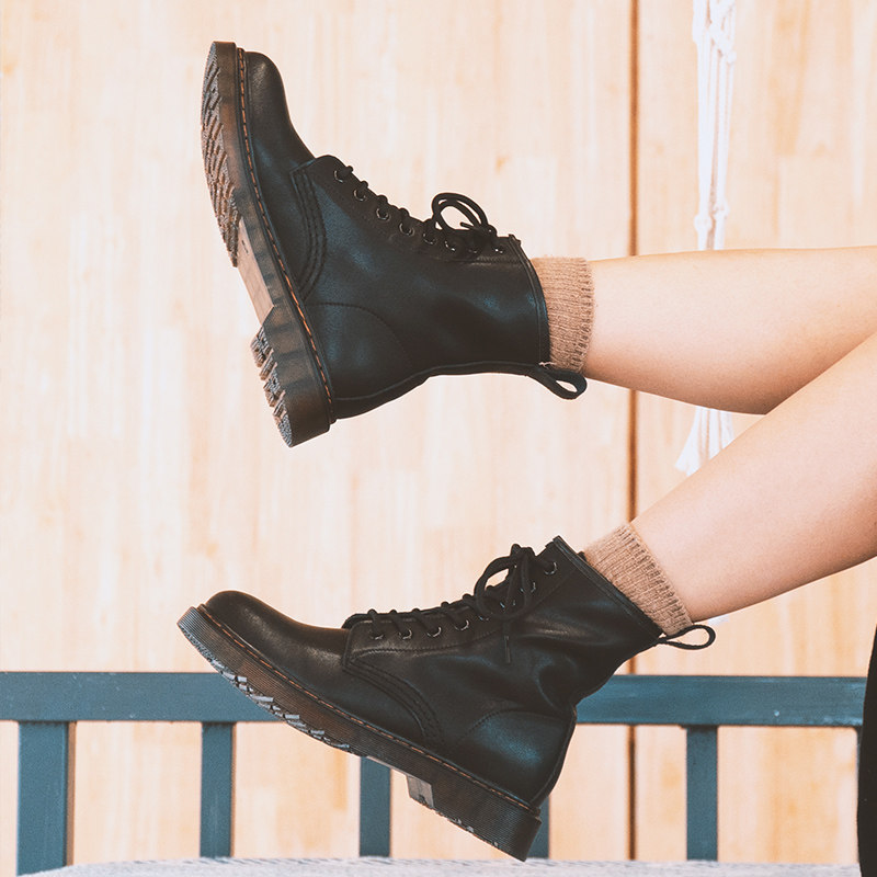 Count Cat Harbor Taste Genuine Leather Martin Boot Female Inron Wind Spring Summer Seasons Short-cylinder coarse and retro college day series short boots