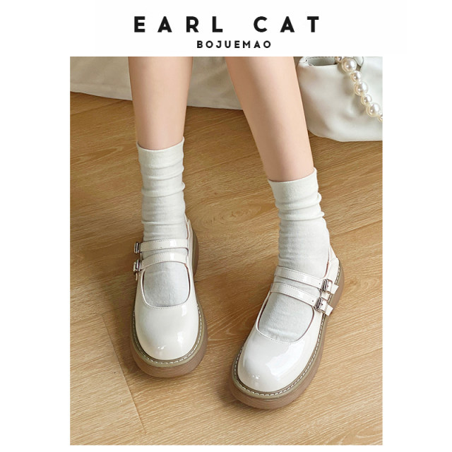 ເກີບ Earl Cat Mary Jane ຂອງແມ່ຍິງ 2024 Summer ໃຫມ່ຂອງແມ່ຍິງເກີບເກີບດ່ຽວແບບວິທະຍາໄລ JK ເກີບຫນາ sole ແທ້ຈິງເກີບຫນັງຂະຫນາດນ້ອຍ