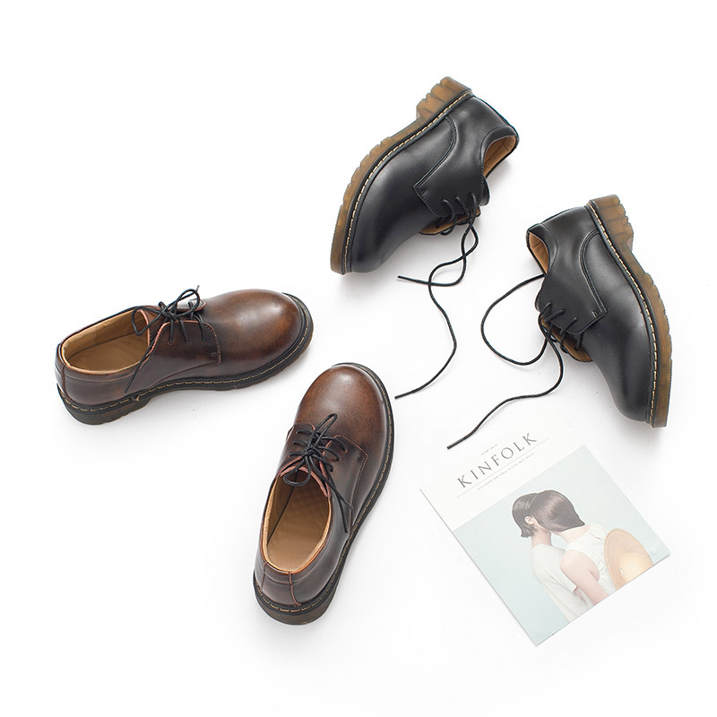Reminiscent of the old British small leather shoes women's leather retro Martin boots flat bottom round toe Mori female literature and art student women's shoes college style