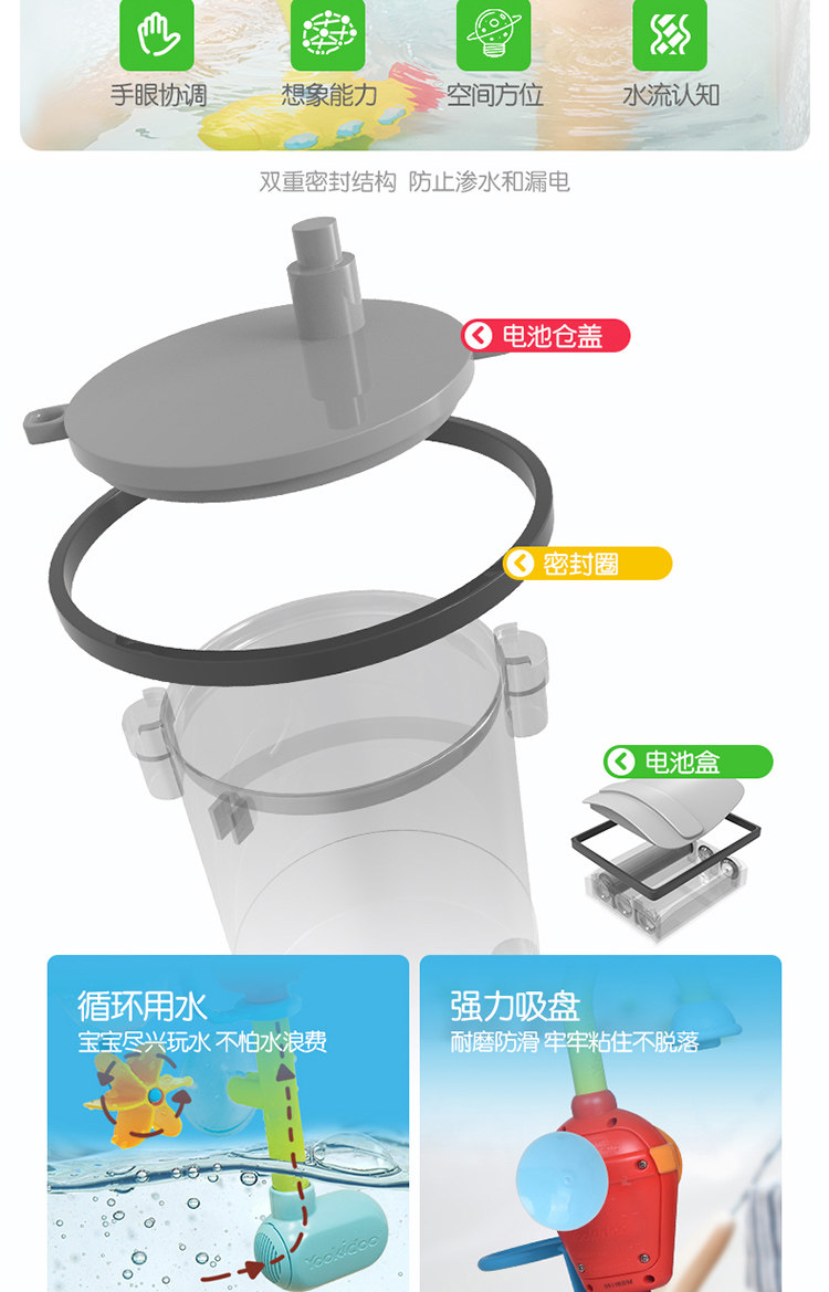 Игрушки для детского бассейна yookidoo幼奇多水龙头叠叠乐电动花洒喷戏水玩具宝宝浴室洗澡神器
