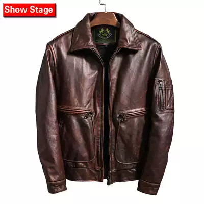 Men's stone mill to do old locomotive first layer cowhide leather leather leather jacket Harley Division staff American retro hunting leather jacket