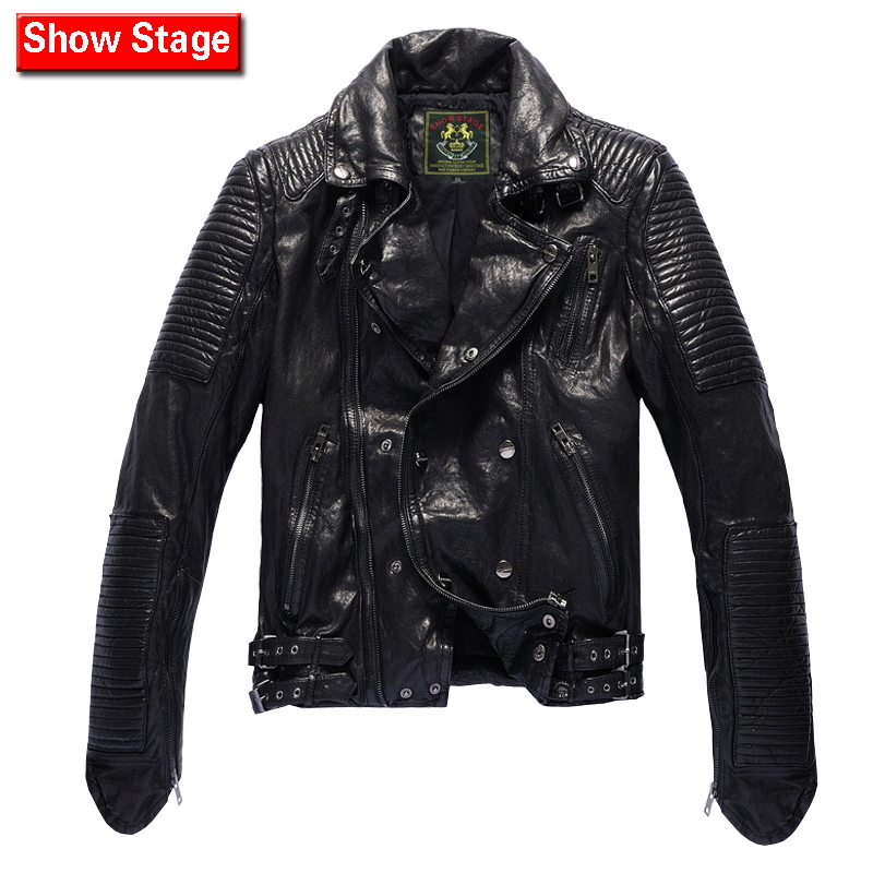 Trendy men's locomotive dermis leather clothing male teen to fix Europe and America Hainen Leisure Sheep leather man jacket