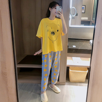 Japanese pajamas female summer cotton short-sleeved trousers sweet and cute cartoon Korean home clothing Pooh thin suit