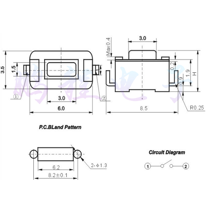 TS-B013 Tap 2 chân chìa khóa công tắc 3x6 tablet vá dọc switcher phím nhỏ.