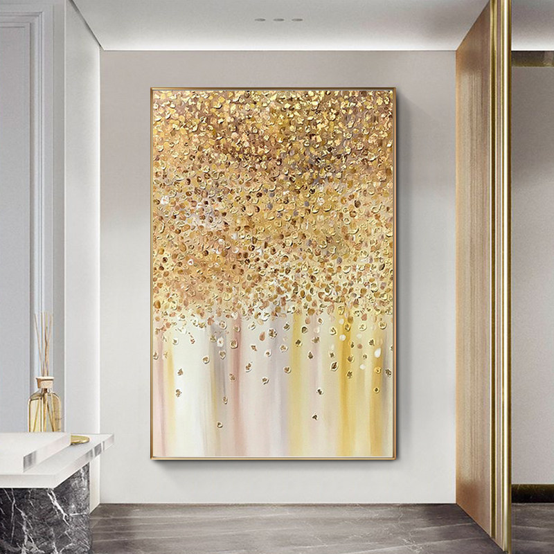 Pure hand-painted oil painting Nordic light luxury living room decorative painting abstract gold foil porch painting sofa background mural customization