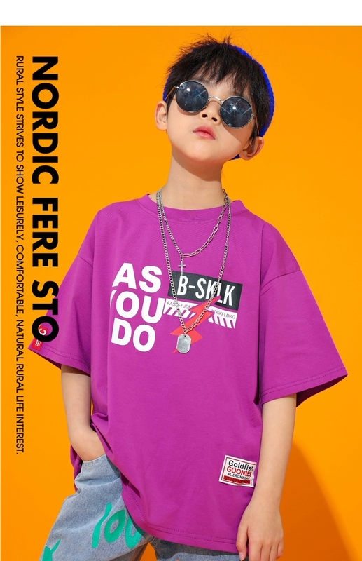Trang phục hip-hop ngắn tay bé trai, bộ quần áo hip-hop mùa hè trẻ em, quần áo hiphop trẻ em, quần áo thủy triều trang phục denim - Trang phục