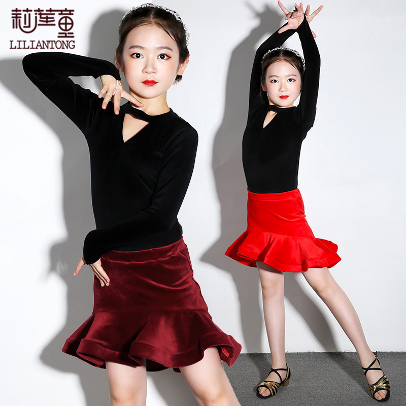 Autumn-winter children Long sleeves Latin dance costumes girls Latin dance dress Early Childhood Performance Dance Suit Girl practice Gongfu