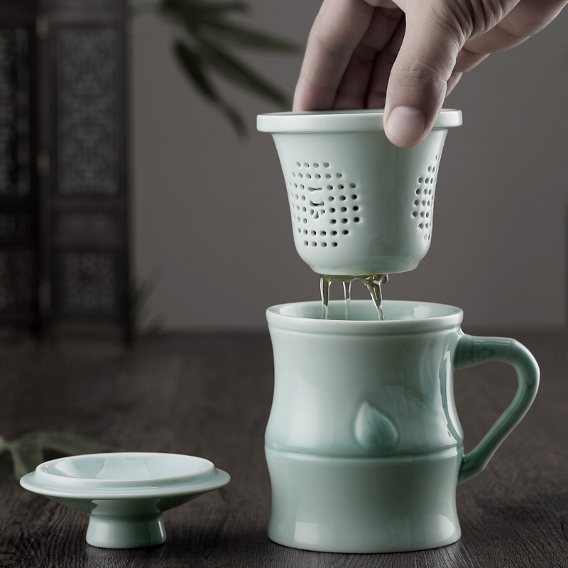 A lucky bamboo garden international celadon three cup of office cup filter ceramic tea cup gift tea cups