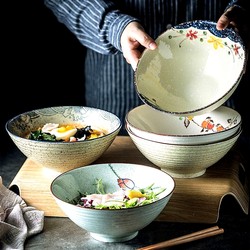 Noodle Bowl Household 2025 New Ceramic Large Bowl Soup Noodle Bowl Bamboo Hat Bowl Soup Bowl Special Japanese Ramen Bowl Underglaze Color