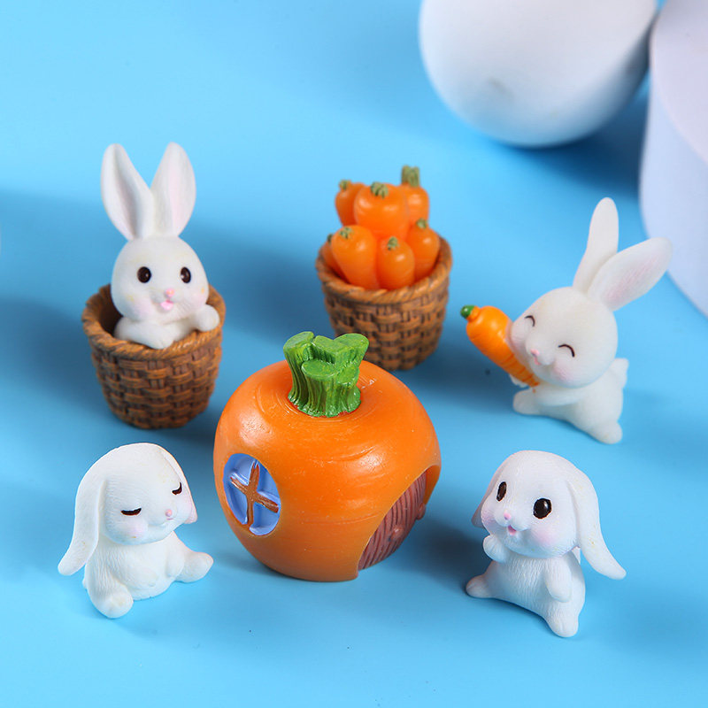 Rabbit eat radish doll White rabbit cute cute house cartoon miniature miniature landscape ornaments simulation animal toys
