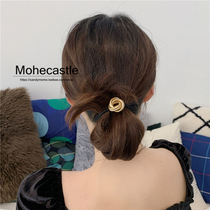 Mohe temperament ~ins wind Korean champagne gold curve design simple hair ring hair rope leather ring hair rope hair accessories female