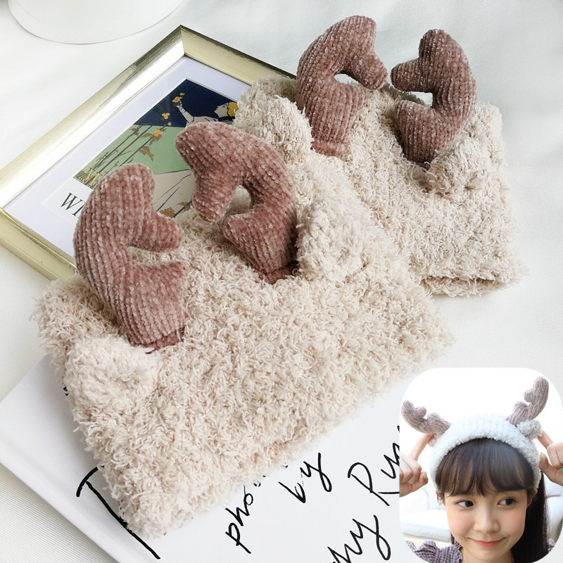 Japan's super cute Christmas antler hair band mask makeup wash face hair band hair hoop soft wide side confinement hair band