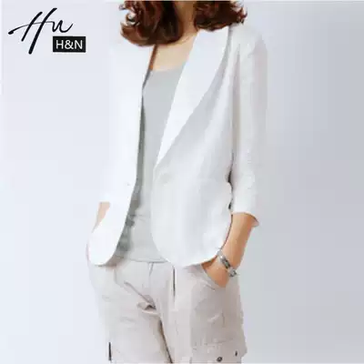 Net red small blazer women's 2021 new summer white linen seven-point sleeve thin cotton linen suit women's coat